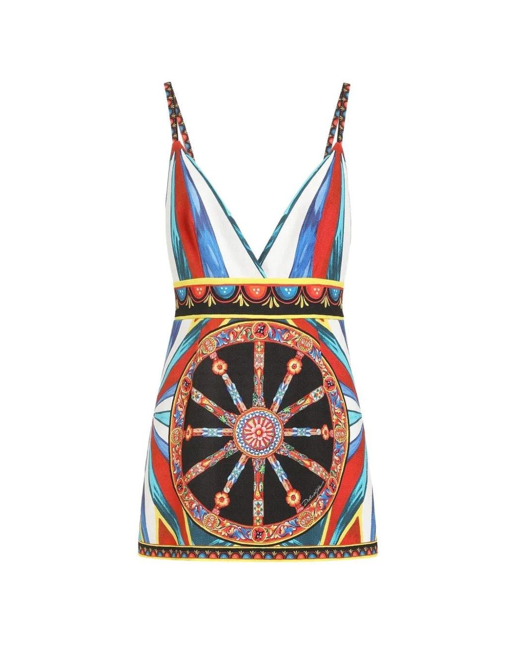 Dolce & Gabbana Red Carretto-Print Fabric Short Dress