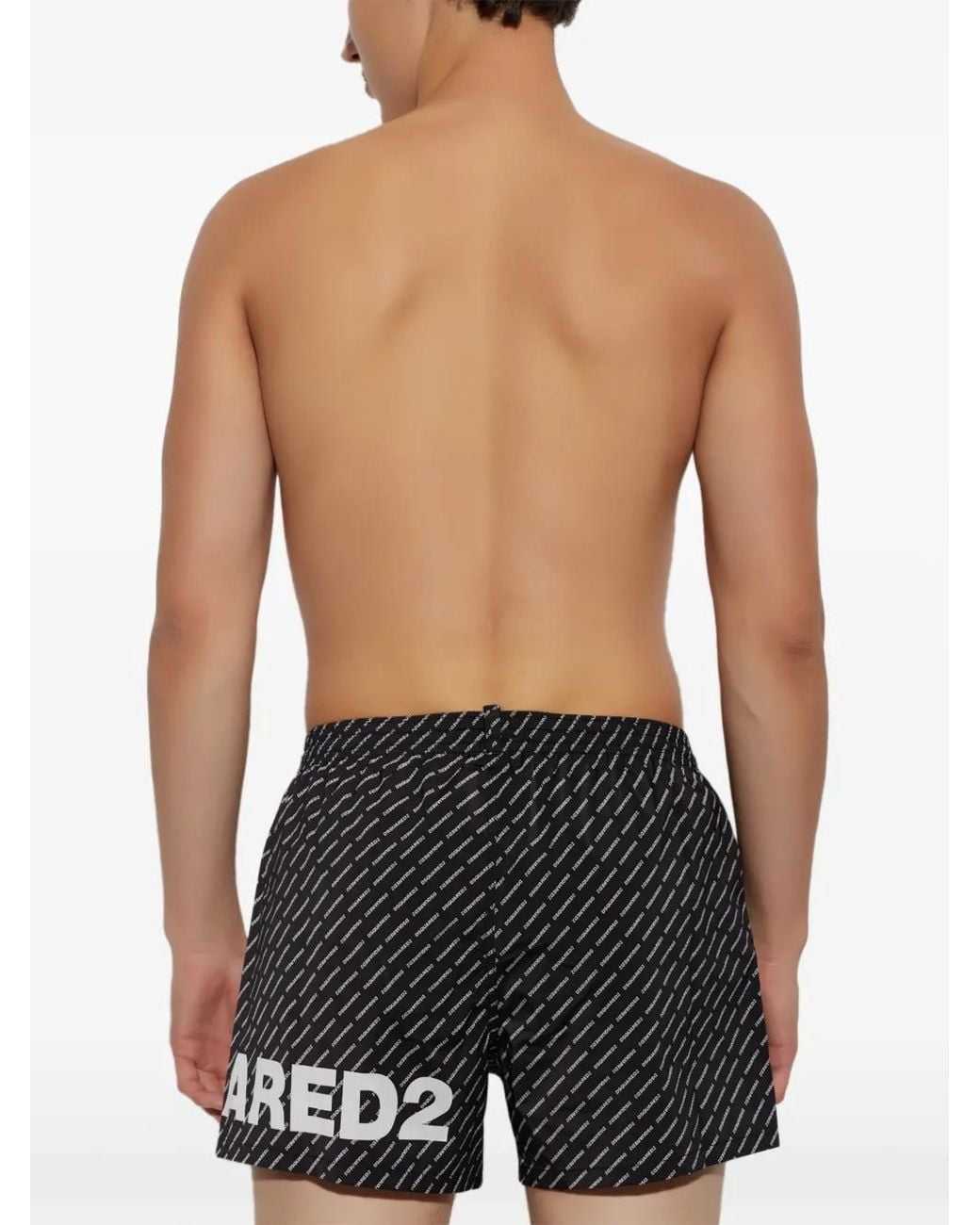 DSquared² Black Logo-Pattern Drawstring Swim Shorts for men
