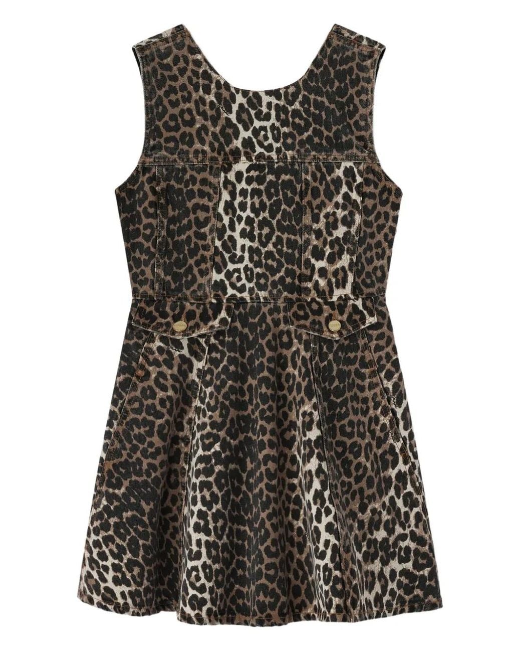 Ganni Brown Leopard Denim Mini Dress