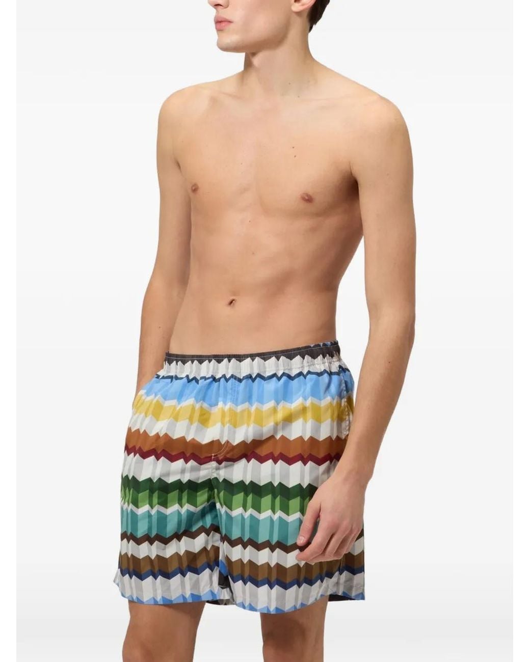 Missoni Blue Multicolored Swimsuit With Irregular Zigzag Pattern for men