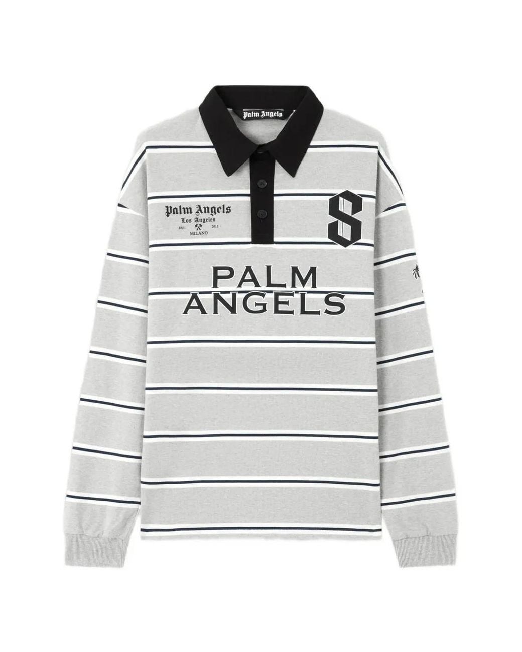 Palm Angels Gray Palm Sport Stripes-Pattern Polo Shirt for men