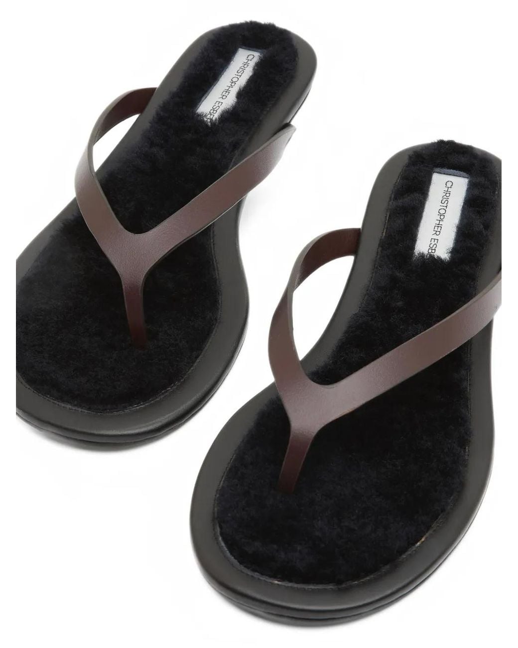 Christopher Esber White Joan Shearling-Footbed Flip Flops