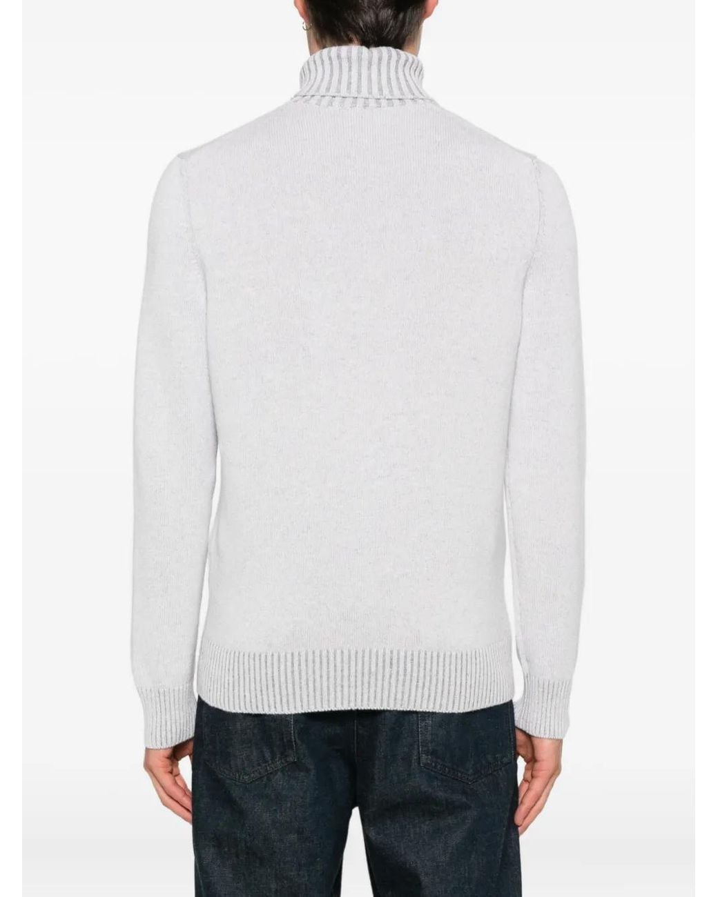 Gran Sasso White Ribbed-Knit Turtleneck Sweater for men