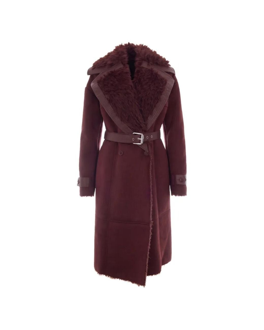 Patrizia Pepe Purple Belted Faux-Shearling Coat