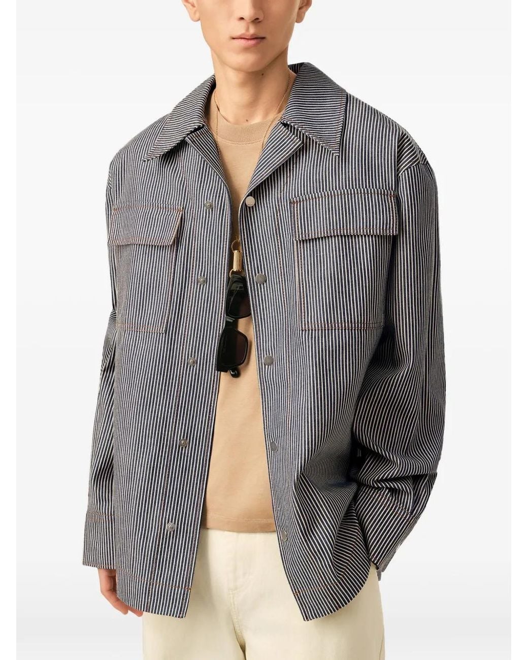 AMI Gray Cotton Long Sleeve Camp Collar Overshirt for men