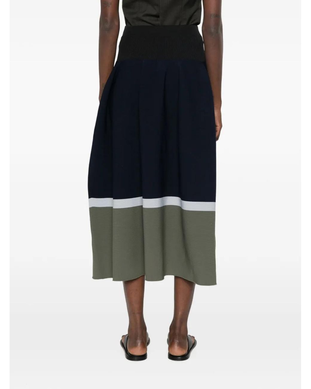 CFCL Blue Colour-Block Pleated Maxi Skirt