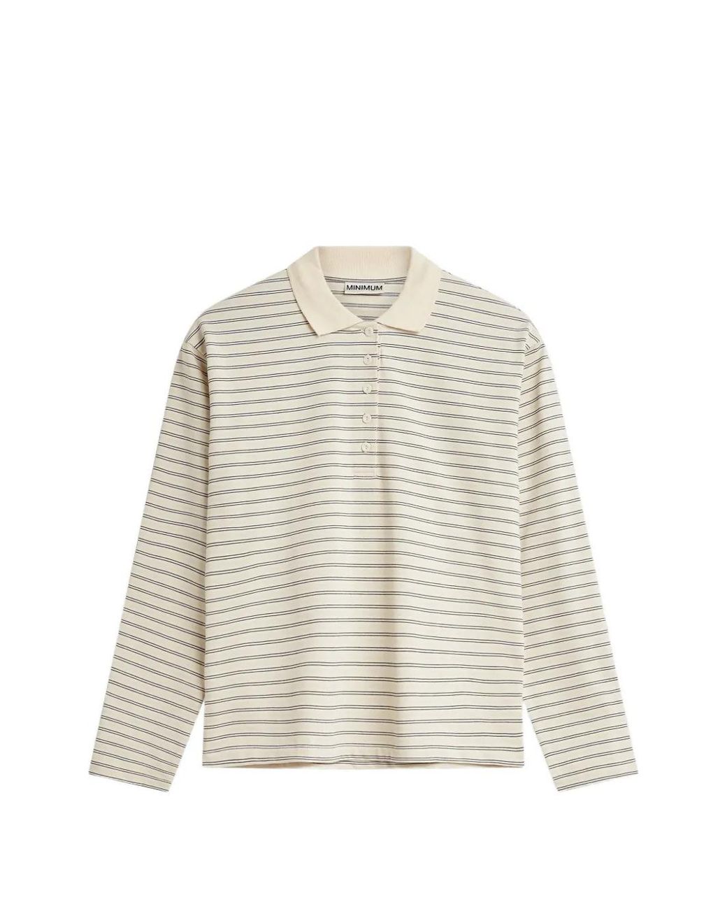 Minimum White Tilde Striped Long-Sleeve Polo Shirt