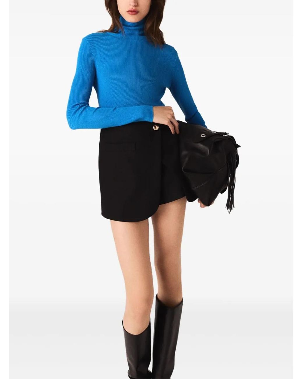Maje Black Layered-Effect Suit Shorts