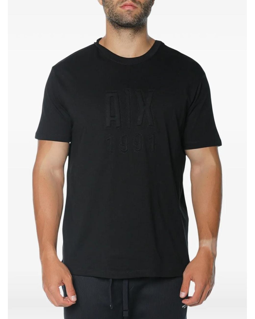 ARMANI EXCHANGE Black Logo-Embossed Cotton T-Shirt for men