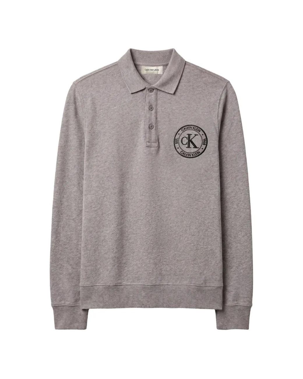 Calvin Klein Gray Embroidered-Logo Polo Sweatshirt for men