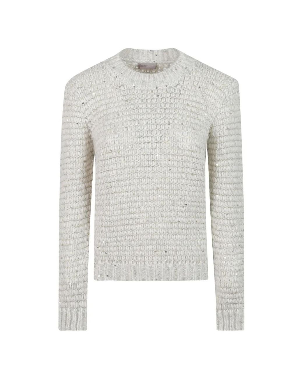 Herno White Sequin-Embellished Chunky-Knit Sweater