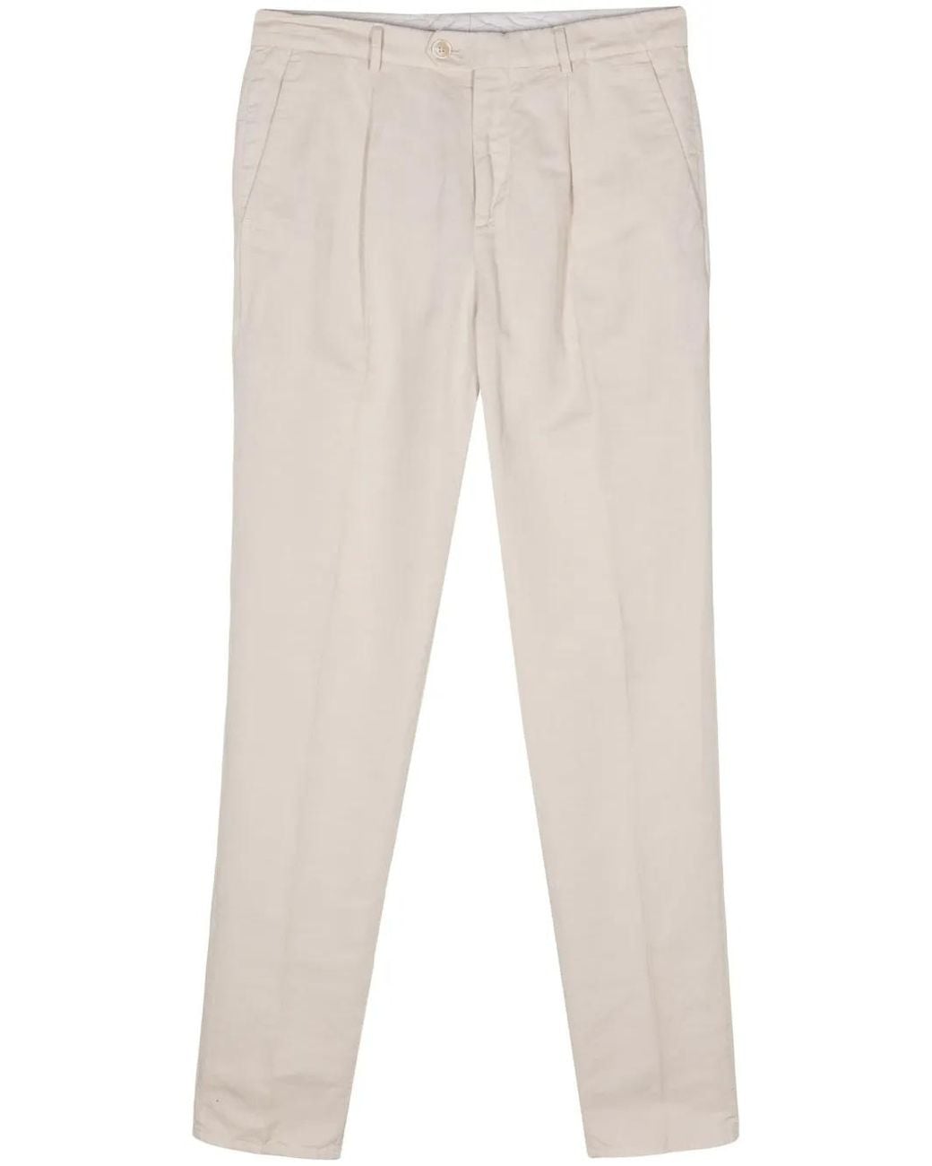 Brunello Cucinelli White Pleat-Detail Tapered Trousers for men