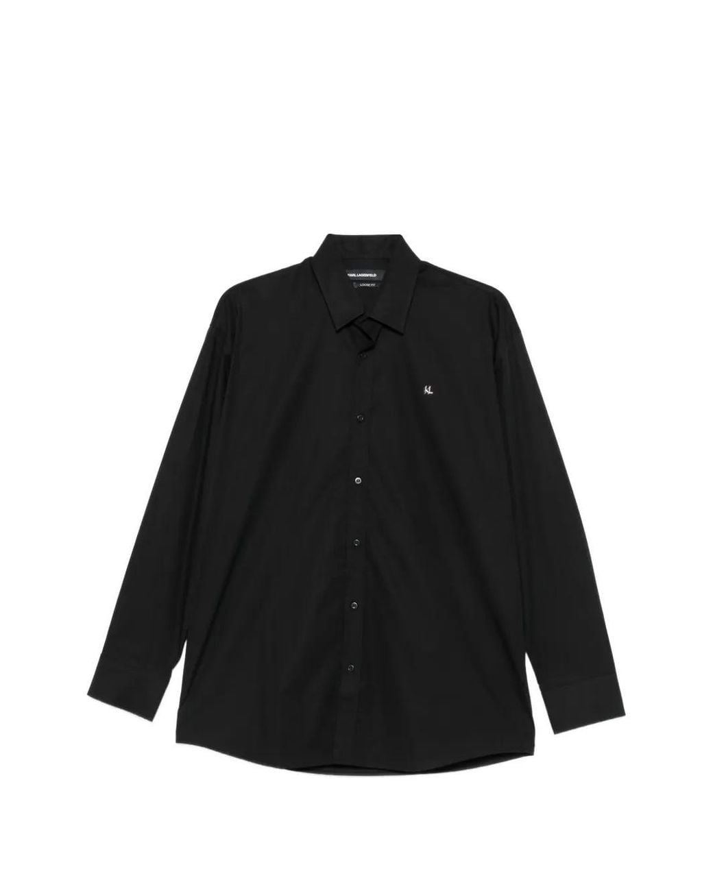 Karl Lagerfeld Black Logo-Embroidered Loose-Fit Shirt for men