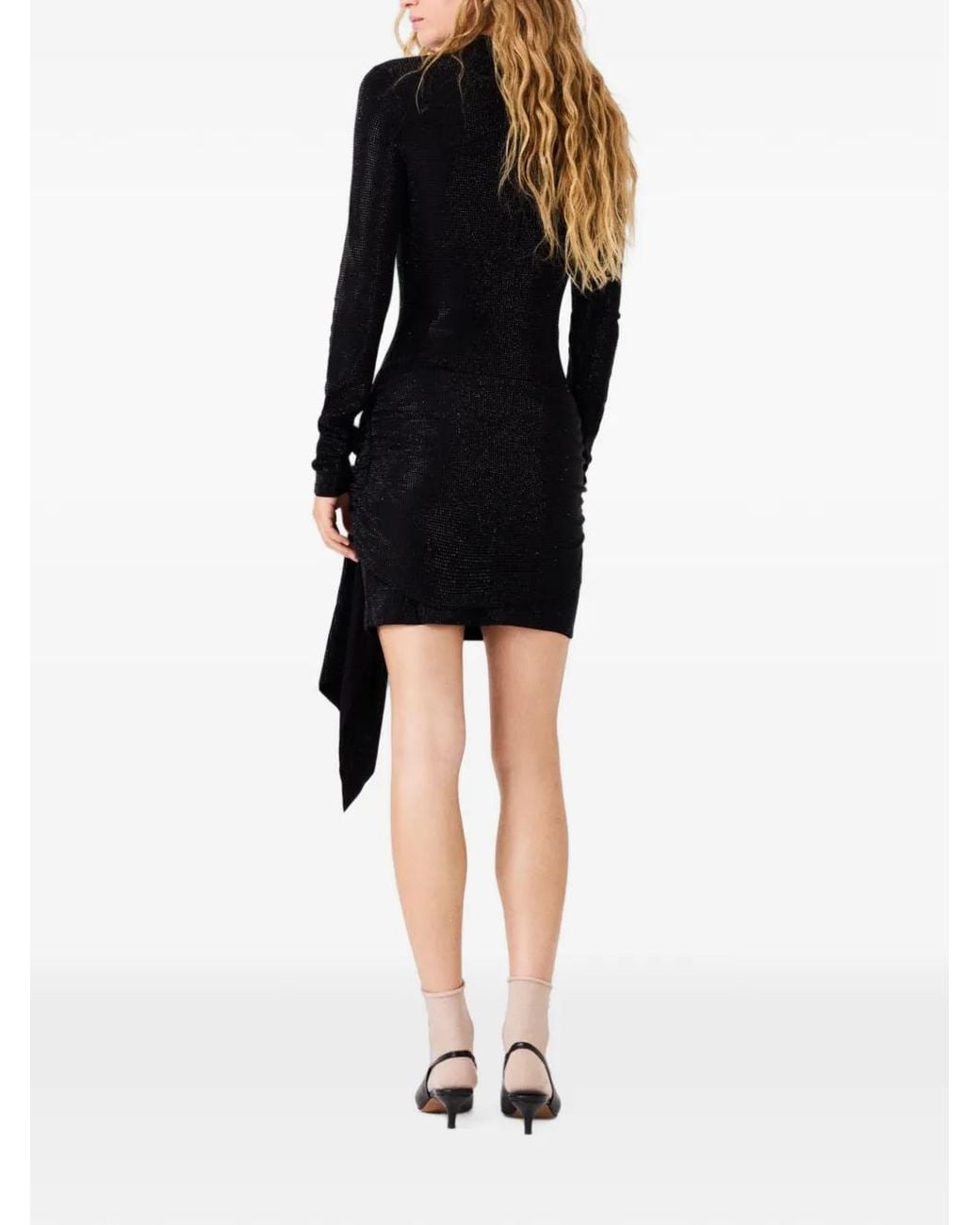 Maje Black Draped-Detail Knitted Dress