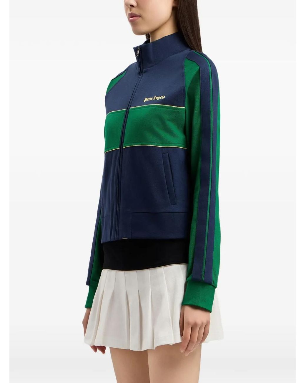 Palm Angels Green Classic Logo Zipped Crew Jacket