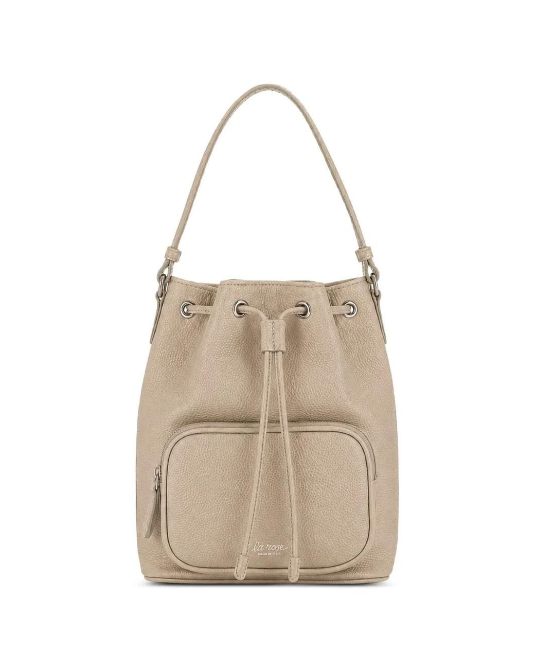 LA ROSE Natural Drawstring Zip Bucket Bag