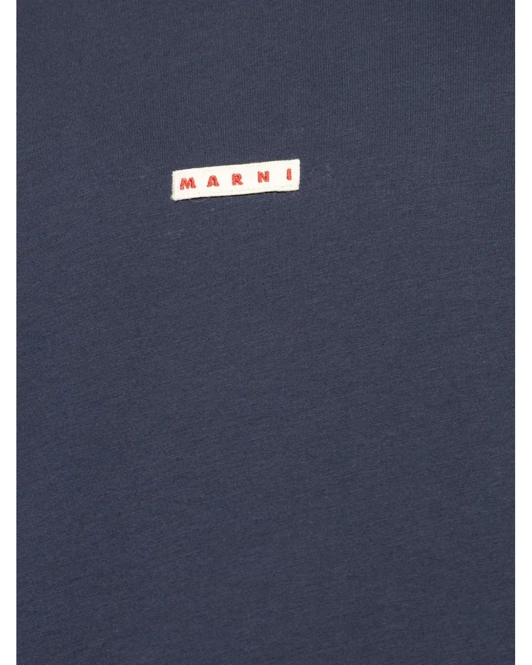 Marni Blue Crew-Neck Logo T-Shirt for men