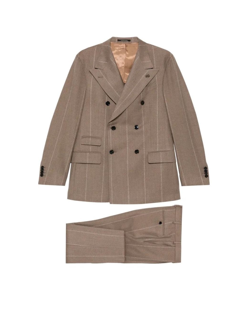 Gabriele Pasini Brown Double-Breasted Pinstriped Suit for men
