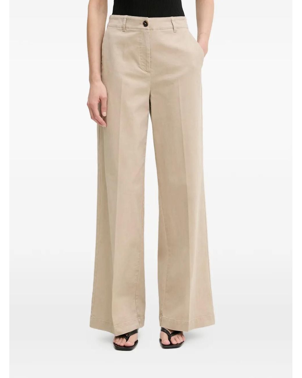 Marc O' Polo Natural Pressed-Crease Wide-Leg Trousers