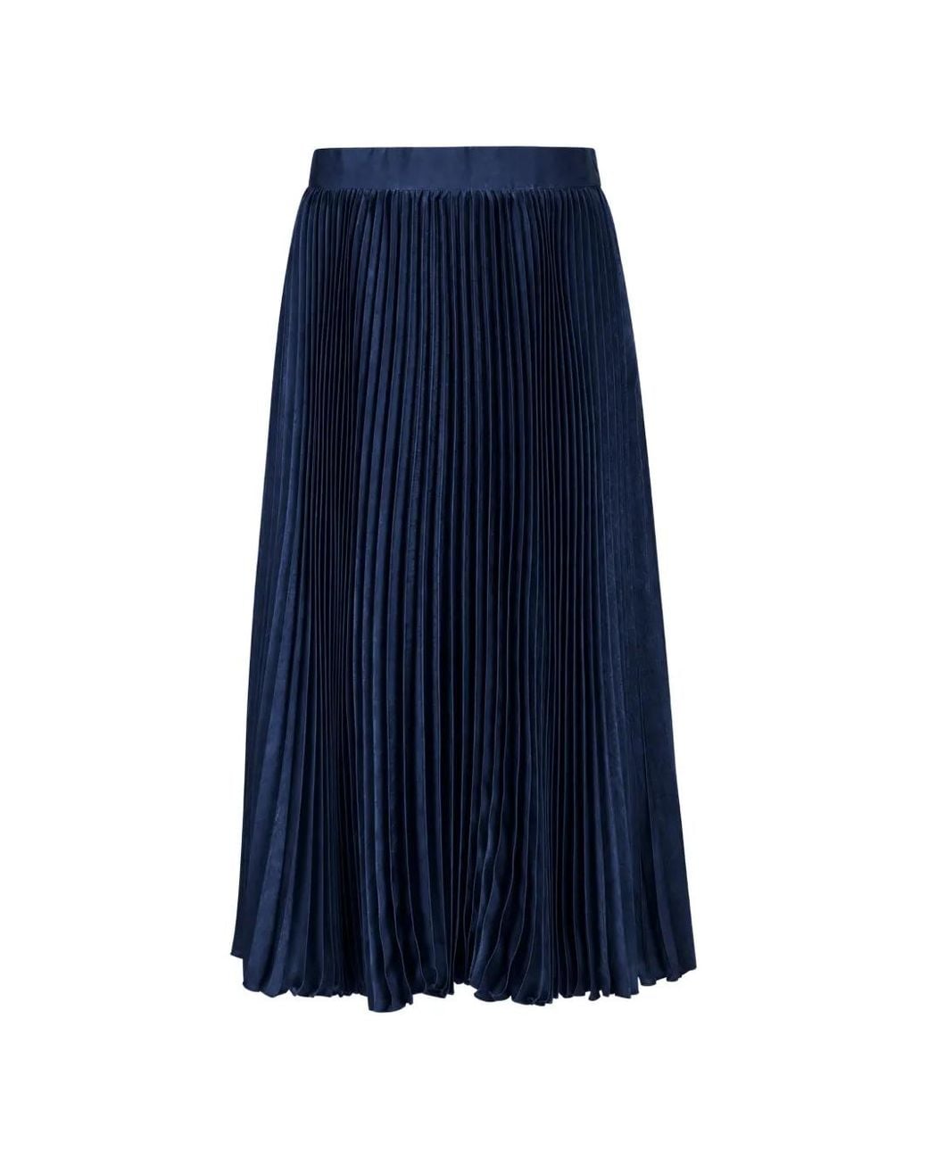 Eleventy Blue Pleated Satin-Finish Midi Skirt