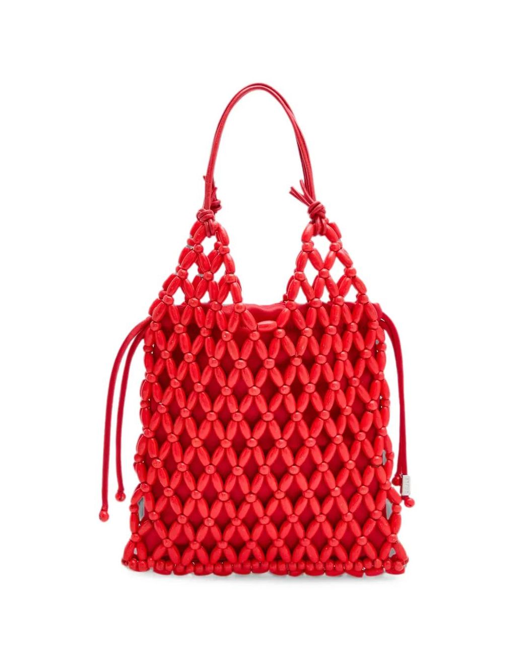 Staud Red Beaded Drawstring Bag