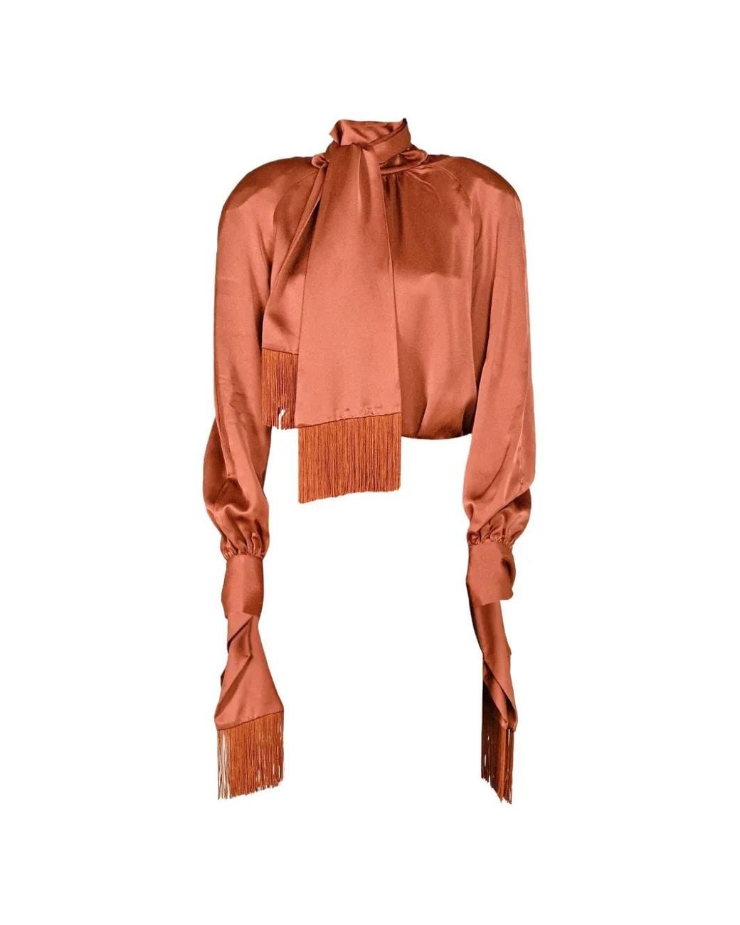ROWEN ROSE Orange Fringed Pussy-Bow Blouse