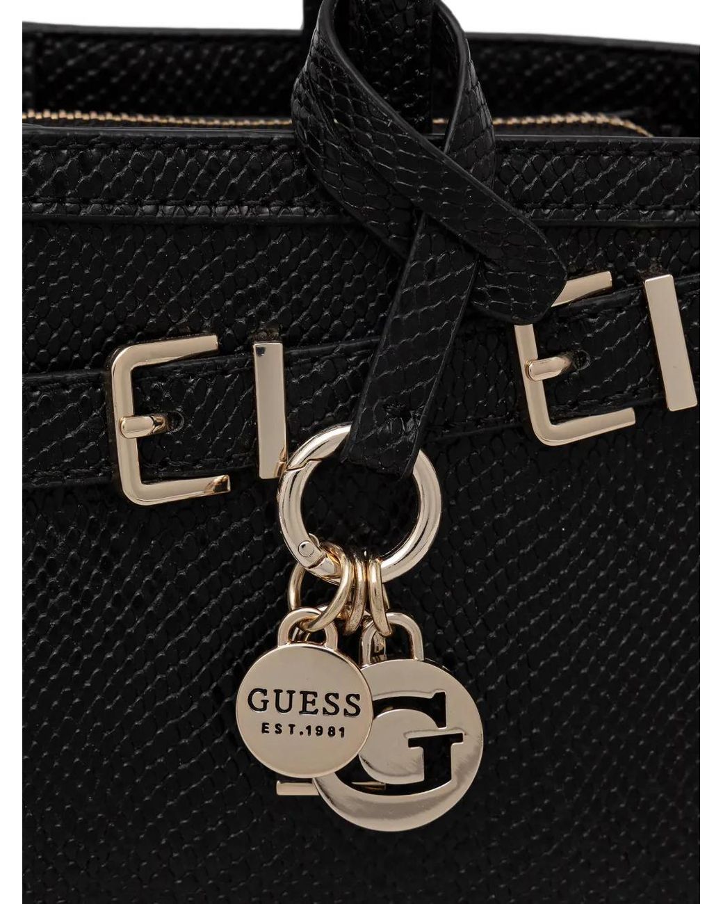 Guess Black Snakeskin-Effect Buckled Tote Bag