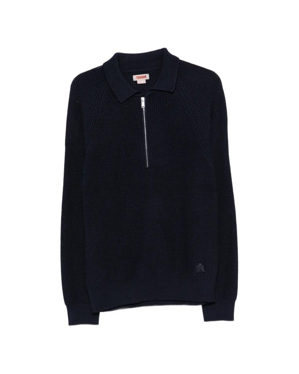 Baracuta Blue Ribbed-Knit Quarter-Zip Polo Shirt for men
