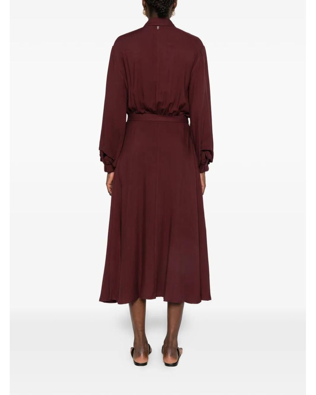 Please Red Belted Button-Down Midi Dress