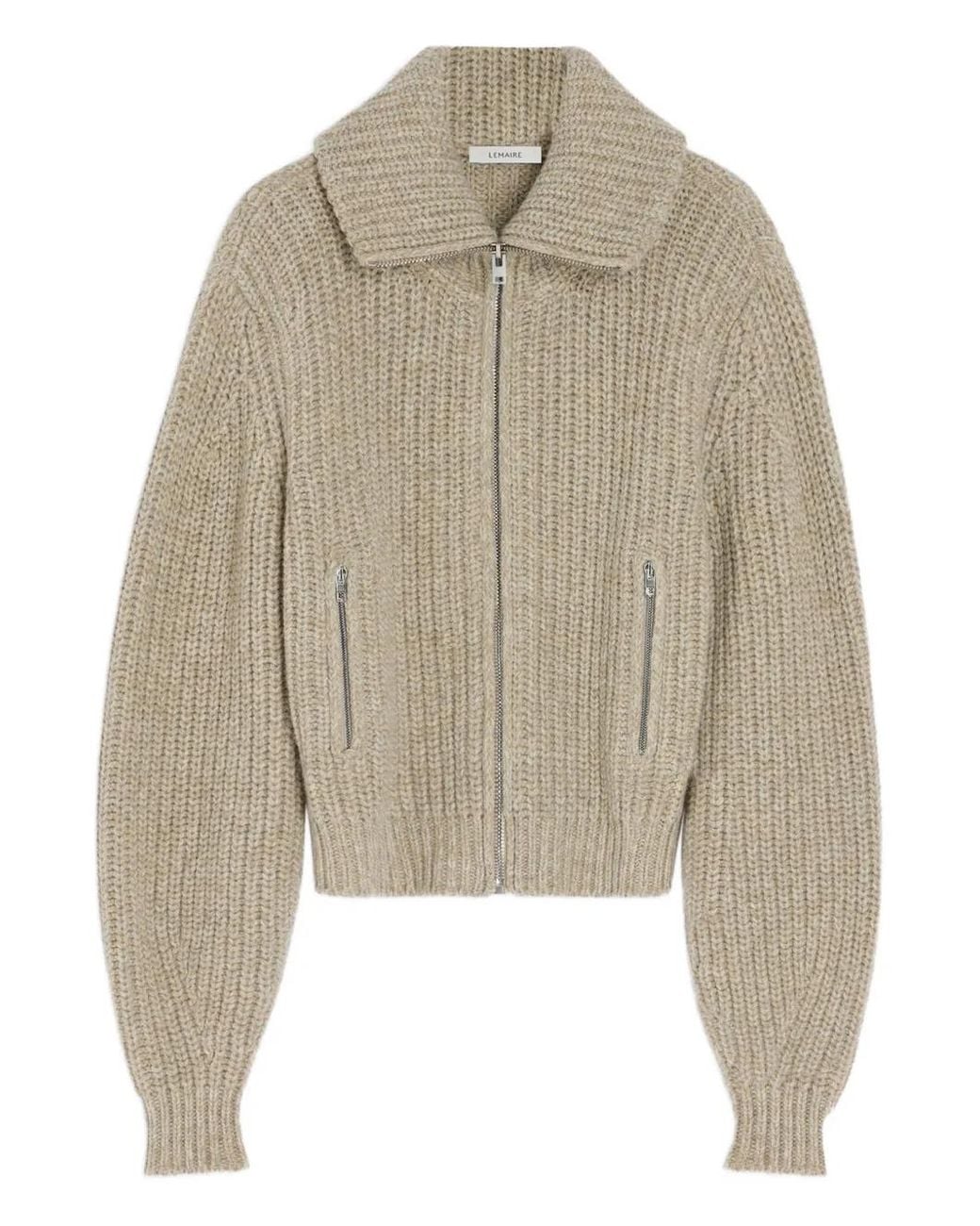Lemaire Natural Ribbed-Knit Zip-Up Cardigan