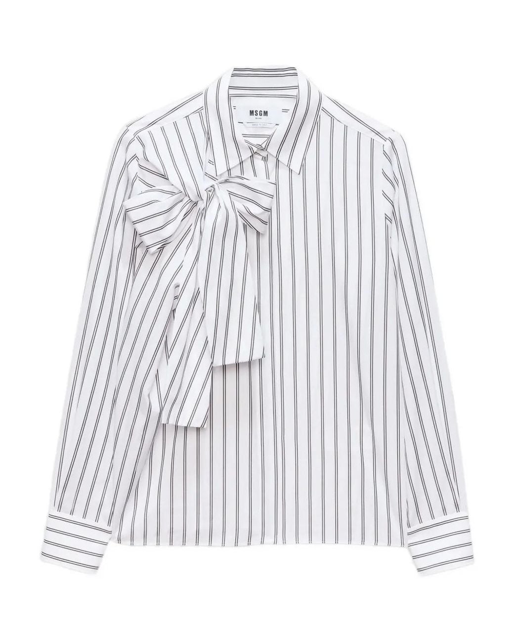 MSGM White Striped Bow-Detail Shirt