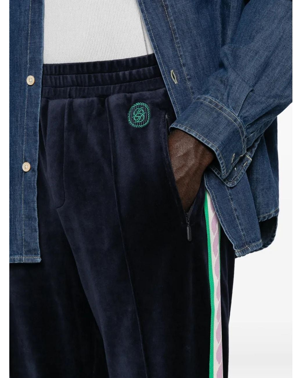 Drole de Monsieur Black Velvet Side-Stripe Track Pants for men