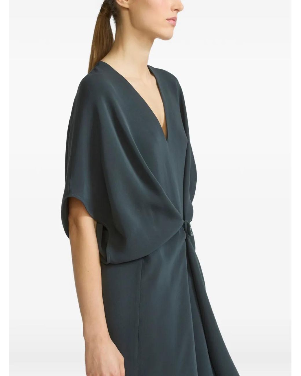 Yves Salomon Blue Draped Silk-Crepe Dress