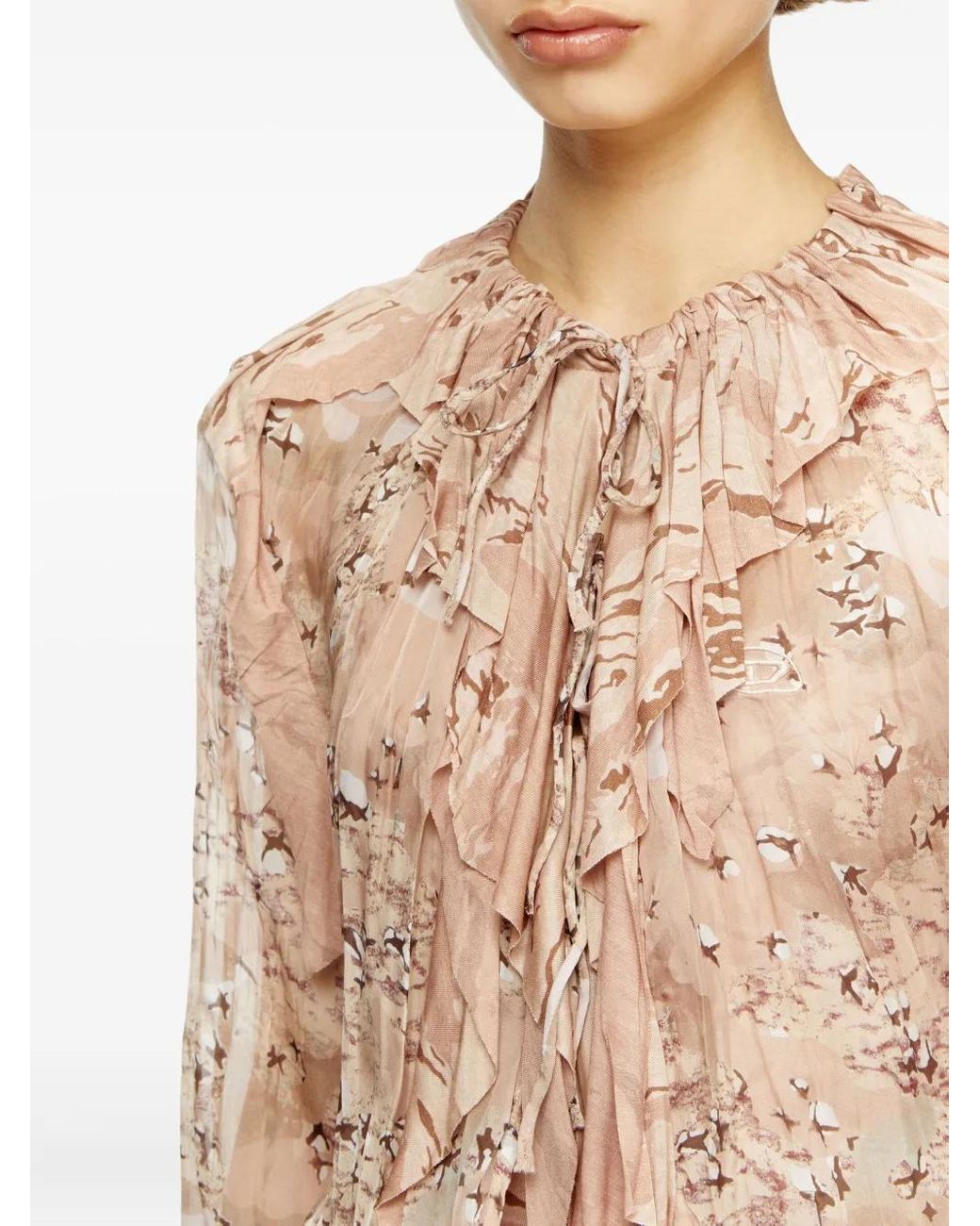 DIESEL Natural D-Azzling-R1 Ruffled Print Maxi Dress