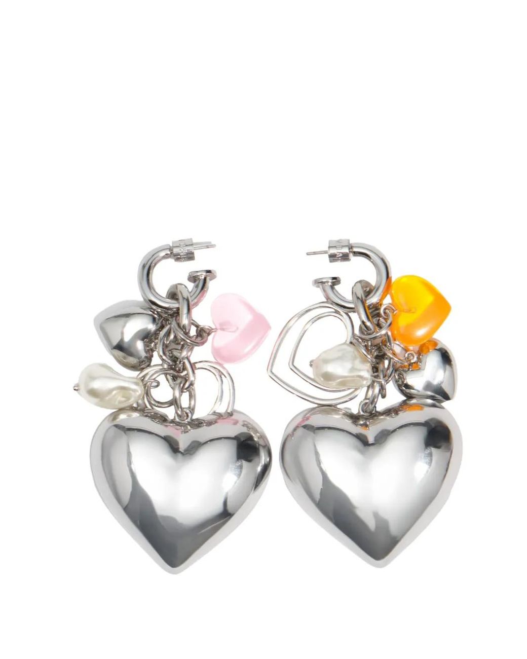 Bimba Y Lola Metallic Boucles D'Oreilles Argentées À Breloques Cœurs