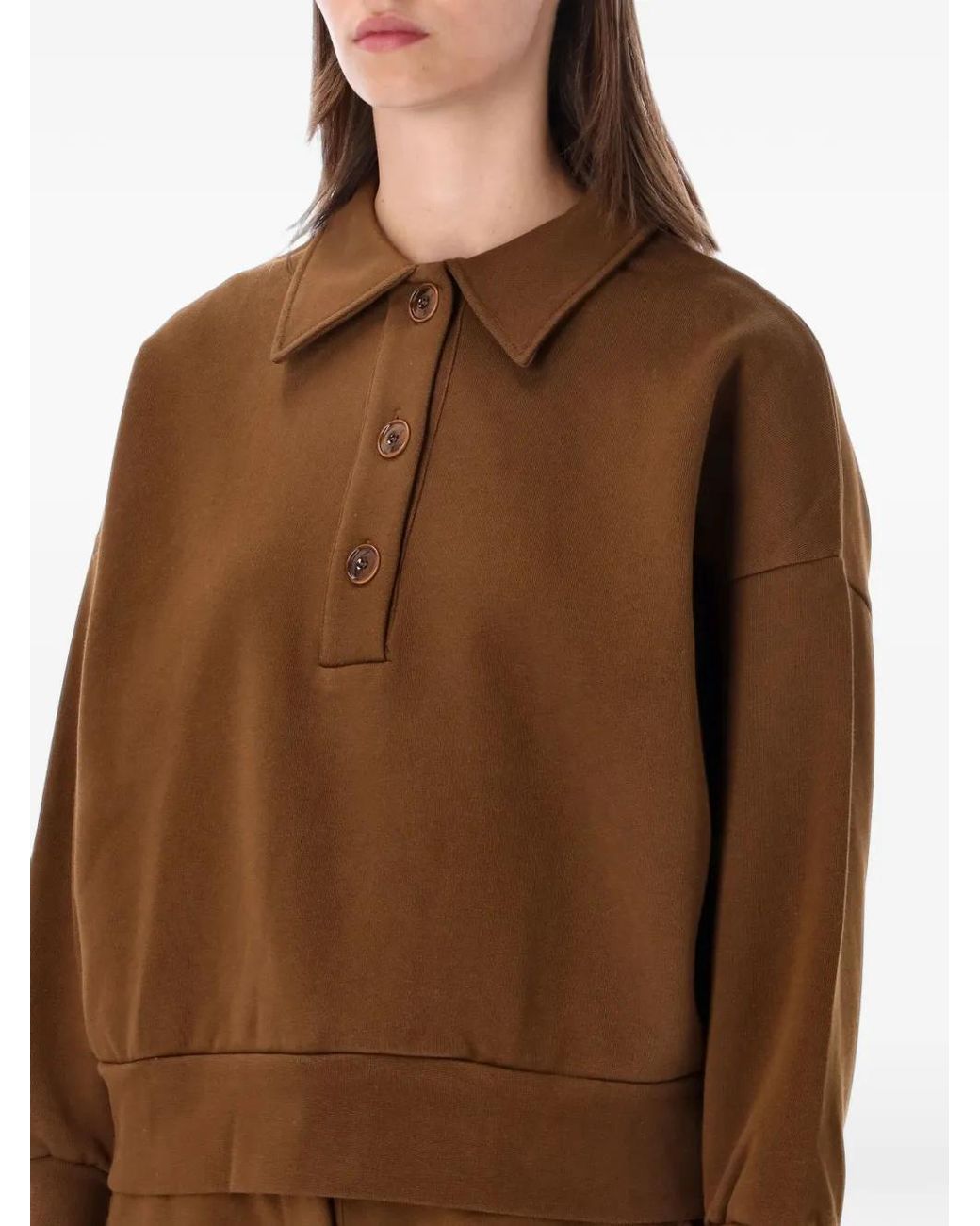 Sessun Brown Blove Button-Placket Drop-Shoulder Sweater