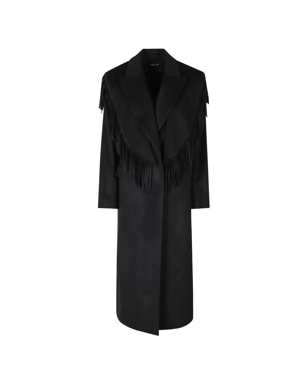 FEDERICA TOSI Black Fringe-Detail Detachable-Cape Coat