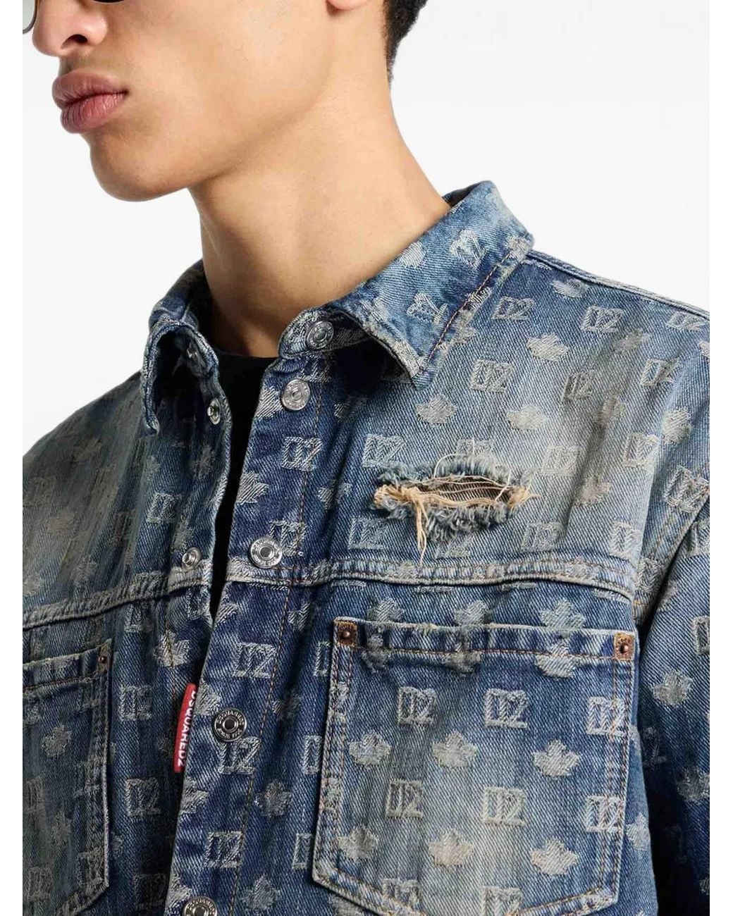 DSquared² Blue D2 Monogram Denim Carpenter Shirt for men