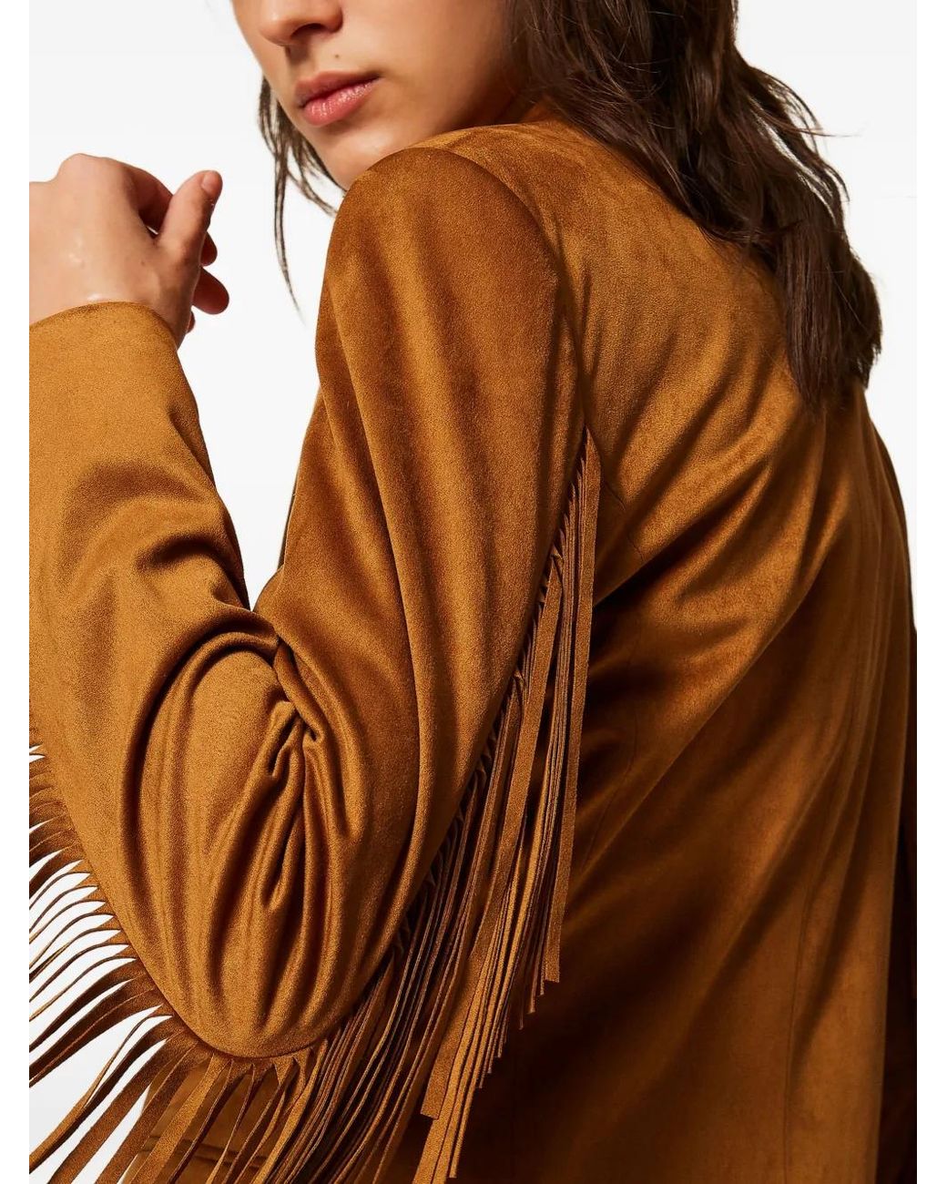 Twinset Brown Faux-Suede Blazer With Fringes