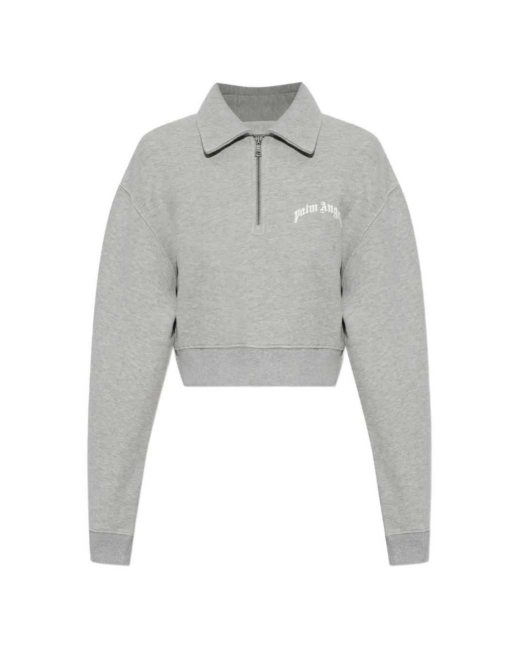 Palm Angels Gray Cropped Quarter-Zip Polo Top