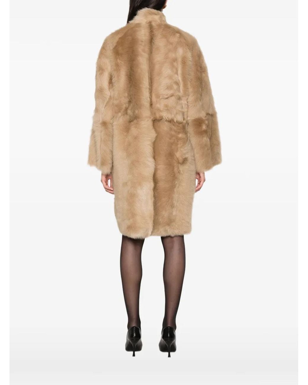 Nour Hammour Natural Midi Shearling Coat
