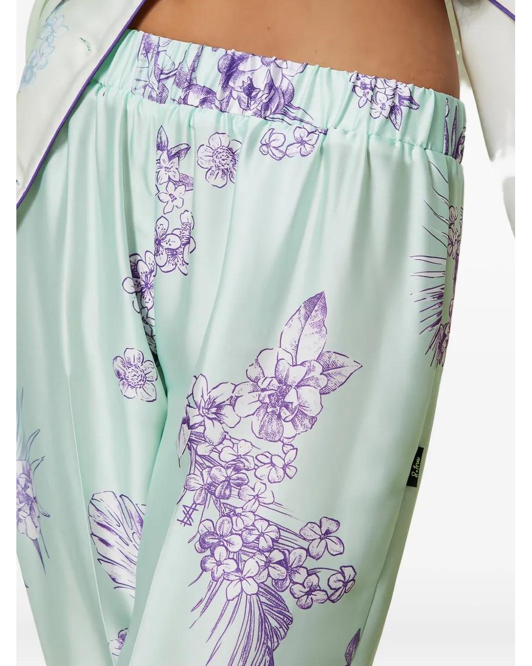 Twinset Blue Floral-Print Straight-Leg Trousers