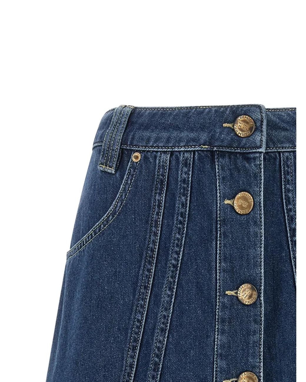 Farm Rio Blue Ruffled Button-Front Denim Mini Skirt