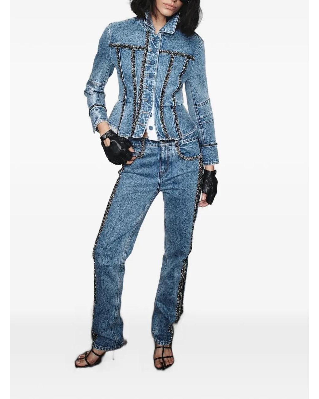 Hellessy Blue Kai Braided-Trim Denim Jacket