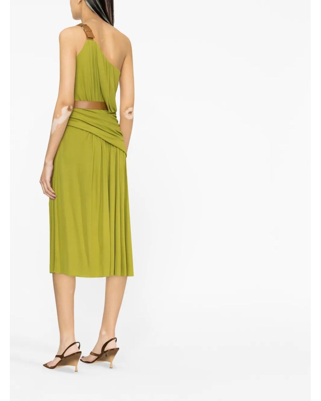 Alberta Ferretti Green One-Shoulder Draped Dress