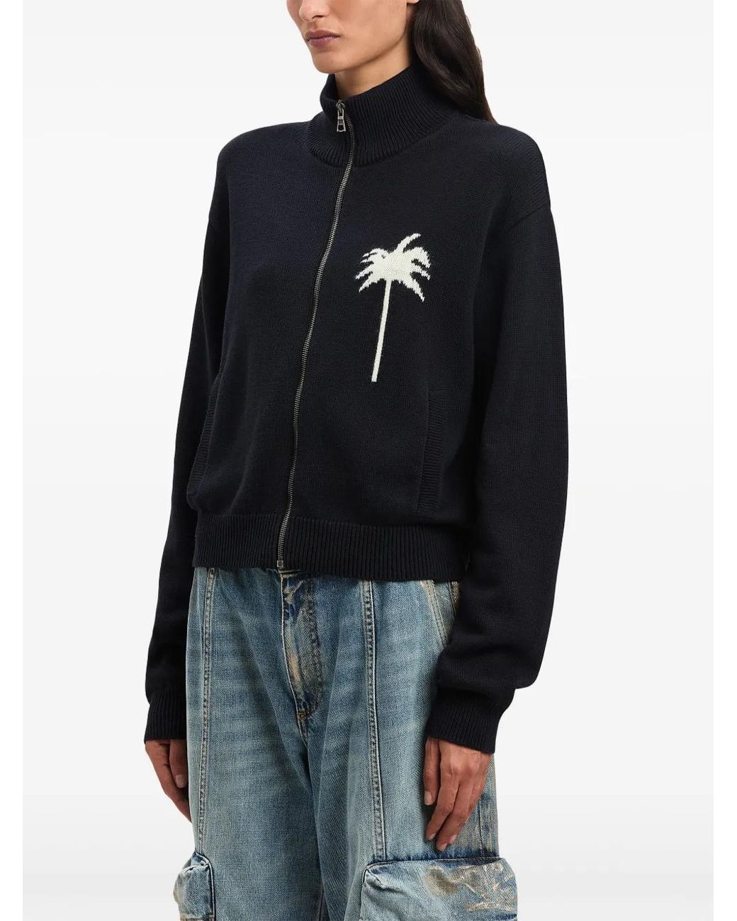 Palm Angels Black Palm Tree Knitted Track Top