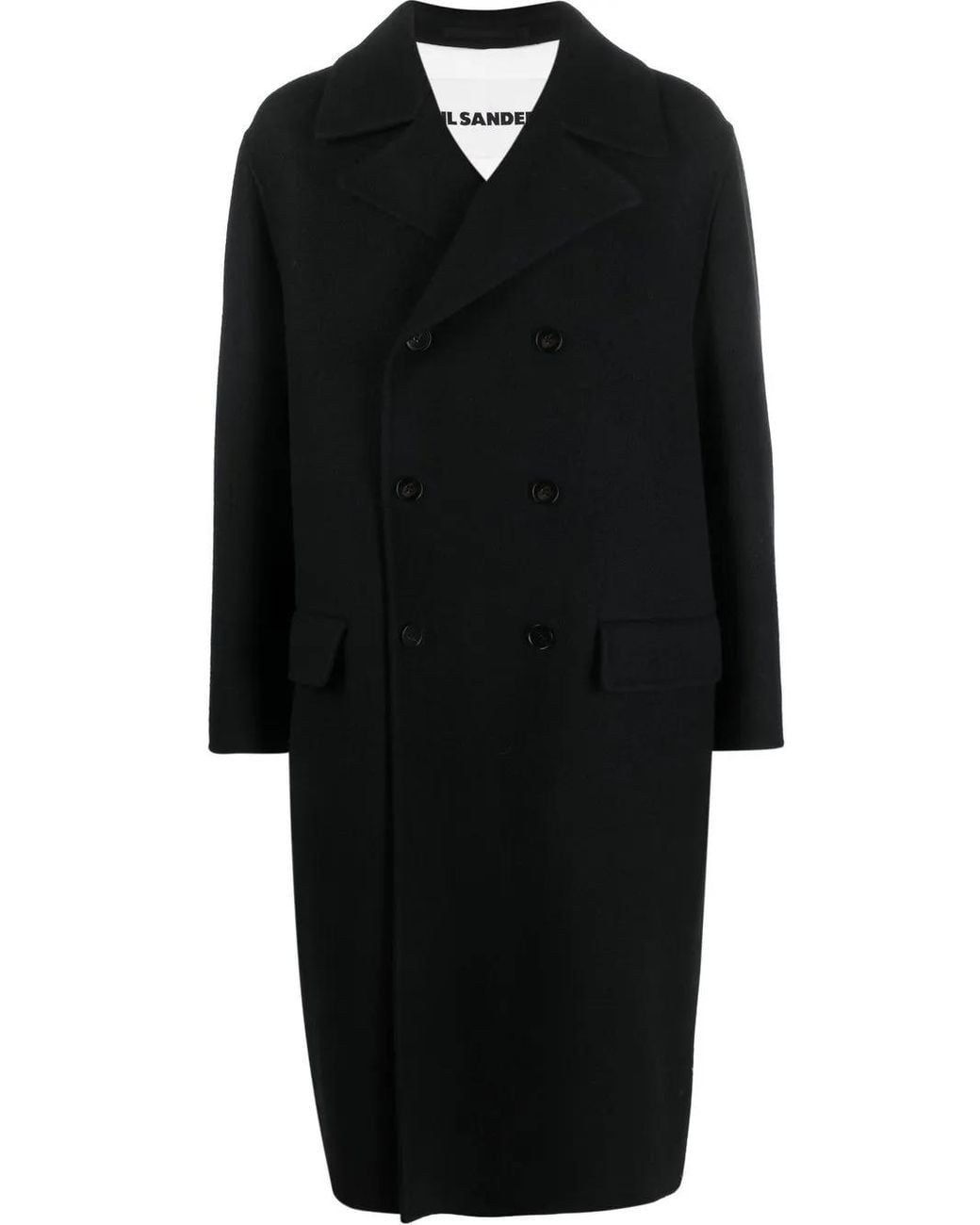 Jil Sander Black Double-Breasted Long Coat for men