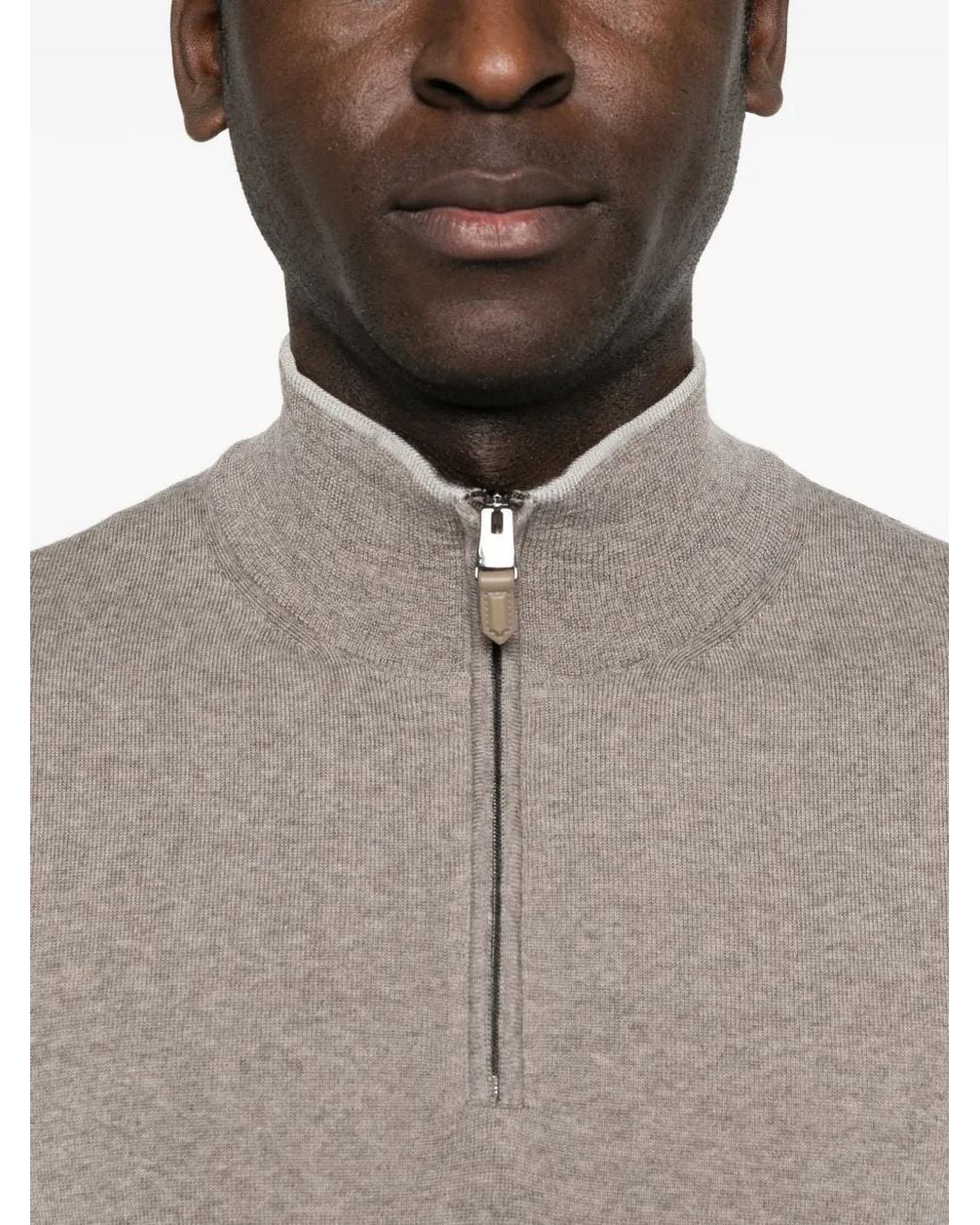 Canali Gray Zip High-Neck Knitwear for men