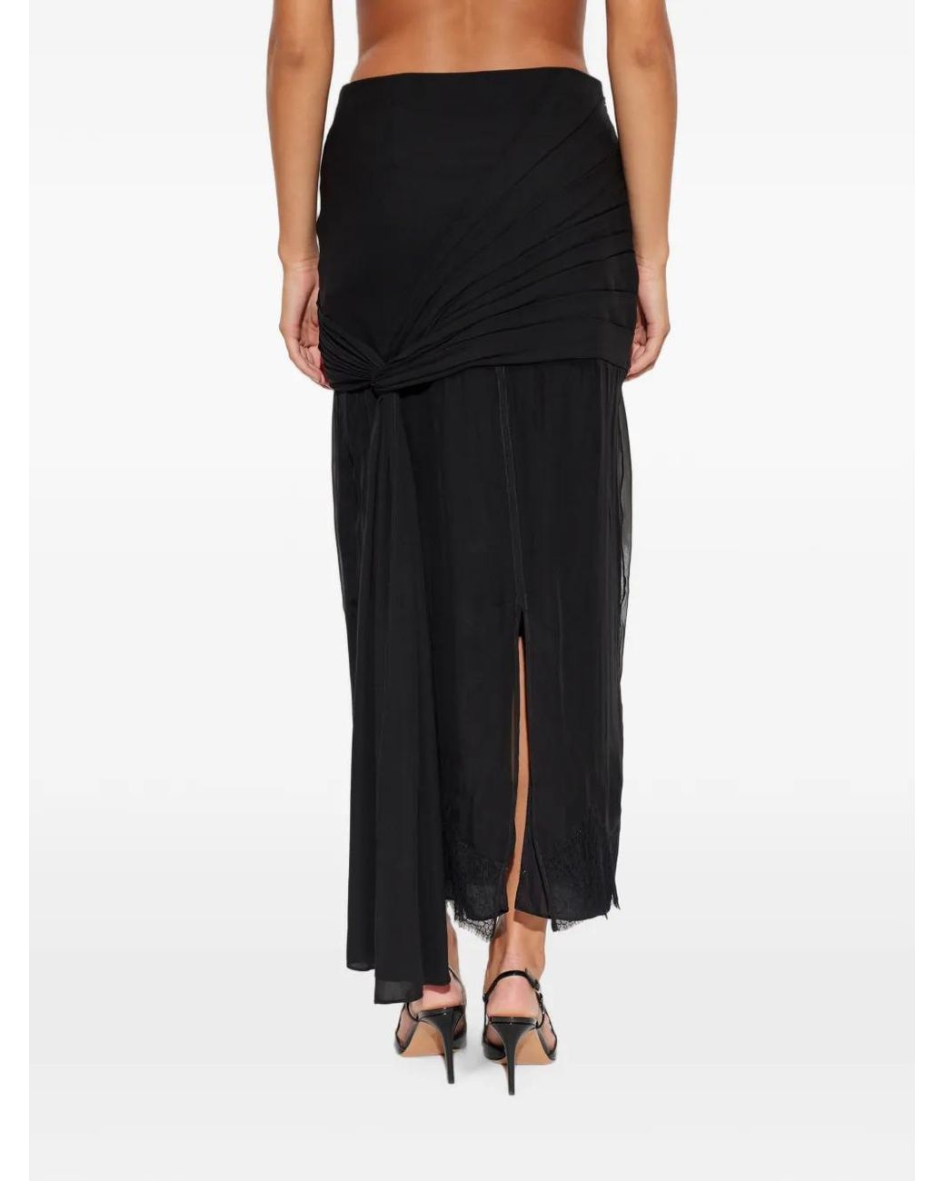 Valentino Garavani Black Georgette Midi Skirt With Lace