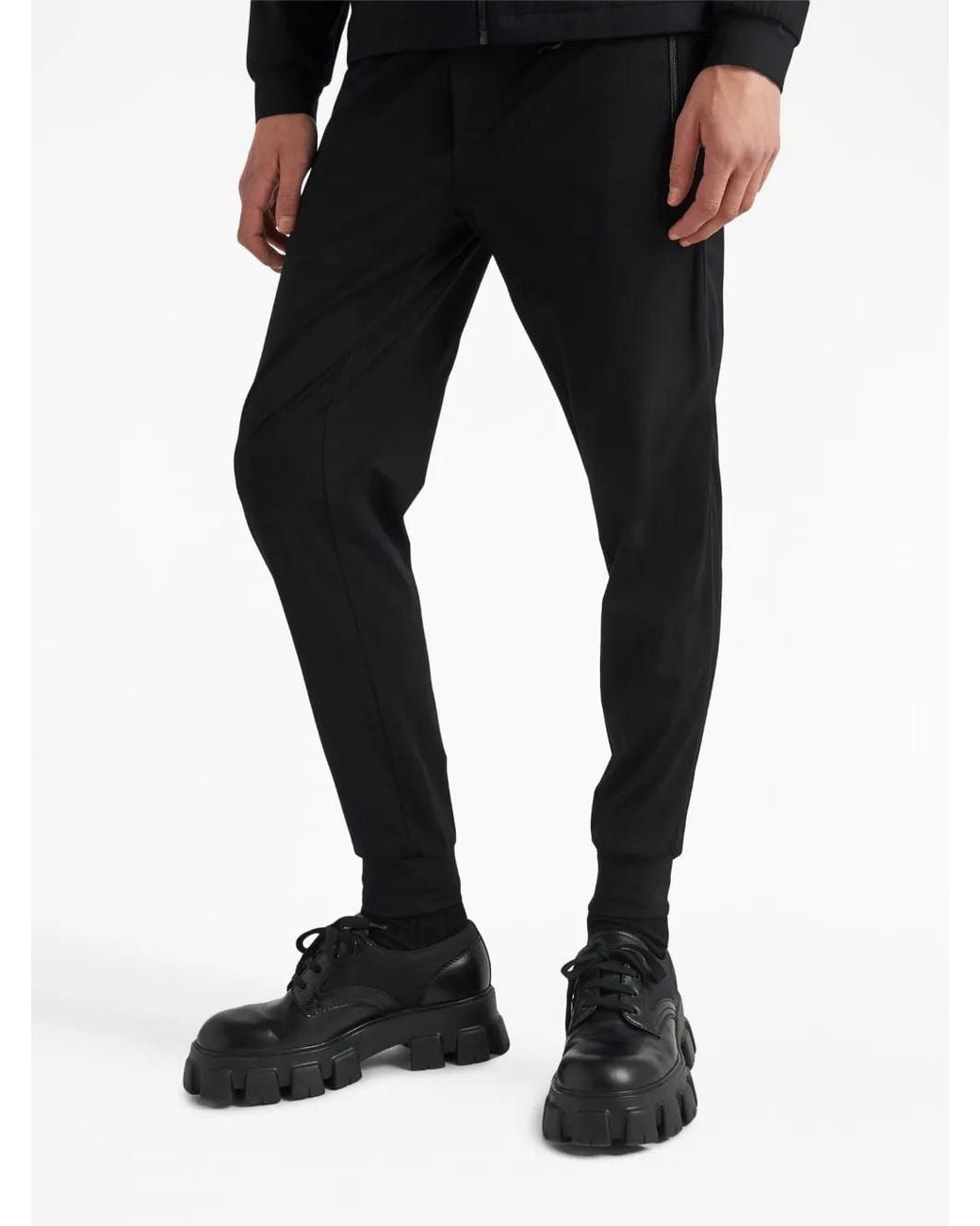 Prada Black Logo-Plaque Slim-Fit Trousers for men